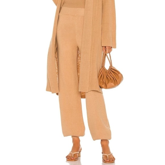 Song of Style Pawnie Fuzzy Knit Blousson Sweater Jogger Pants in Camel Tan, S - Picture 1 of 8